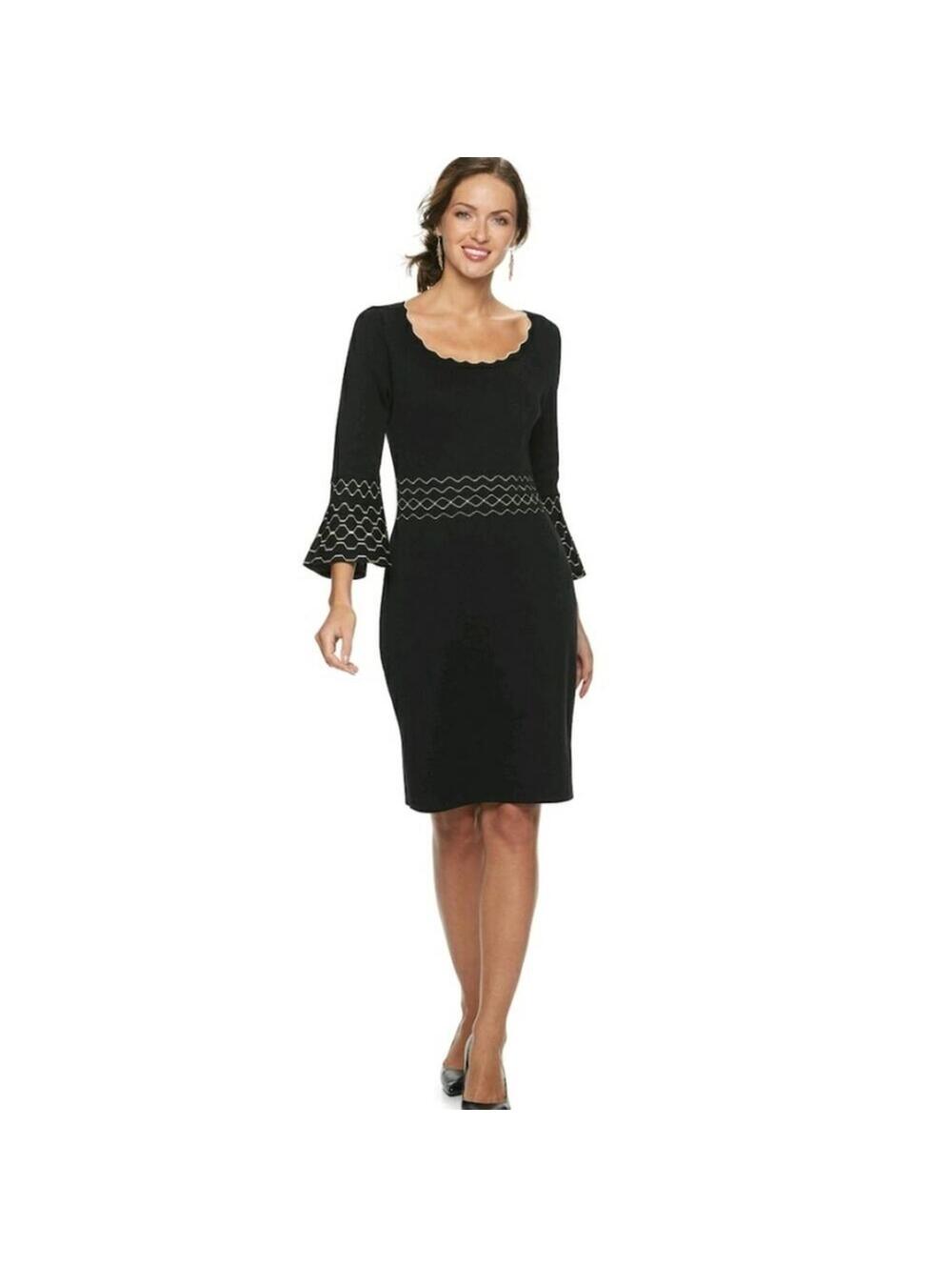 Nina Leonard | Women's Black Bell Sleeve Sweater Dress | Size M | NWT | 0699